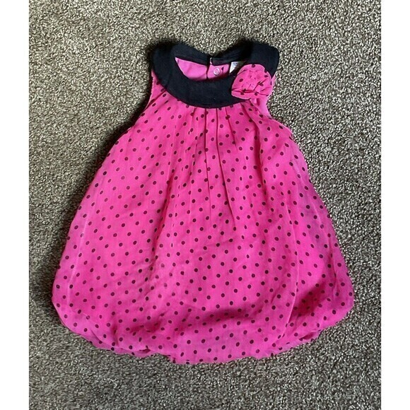 Baby Essentials Hot Pink & Black Bubble Dress Size 6-9 Months - Picture 1 of 4